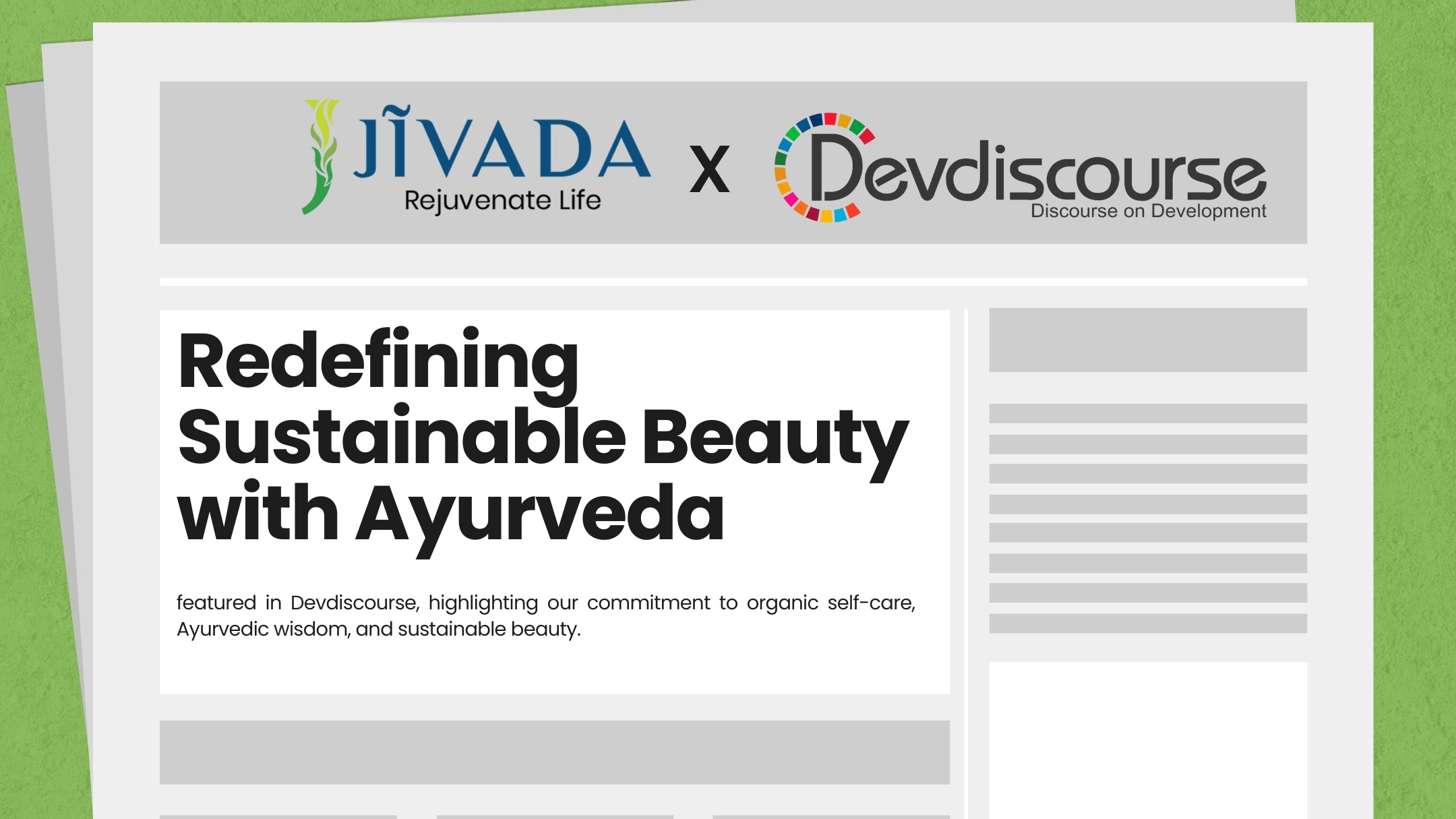 JIVADA Featured in Devdiscourse: Redefining Sustainable Beauty with Ayurveda