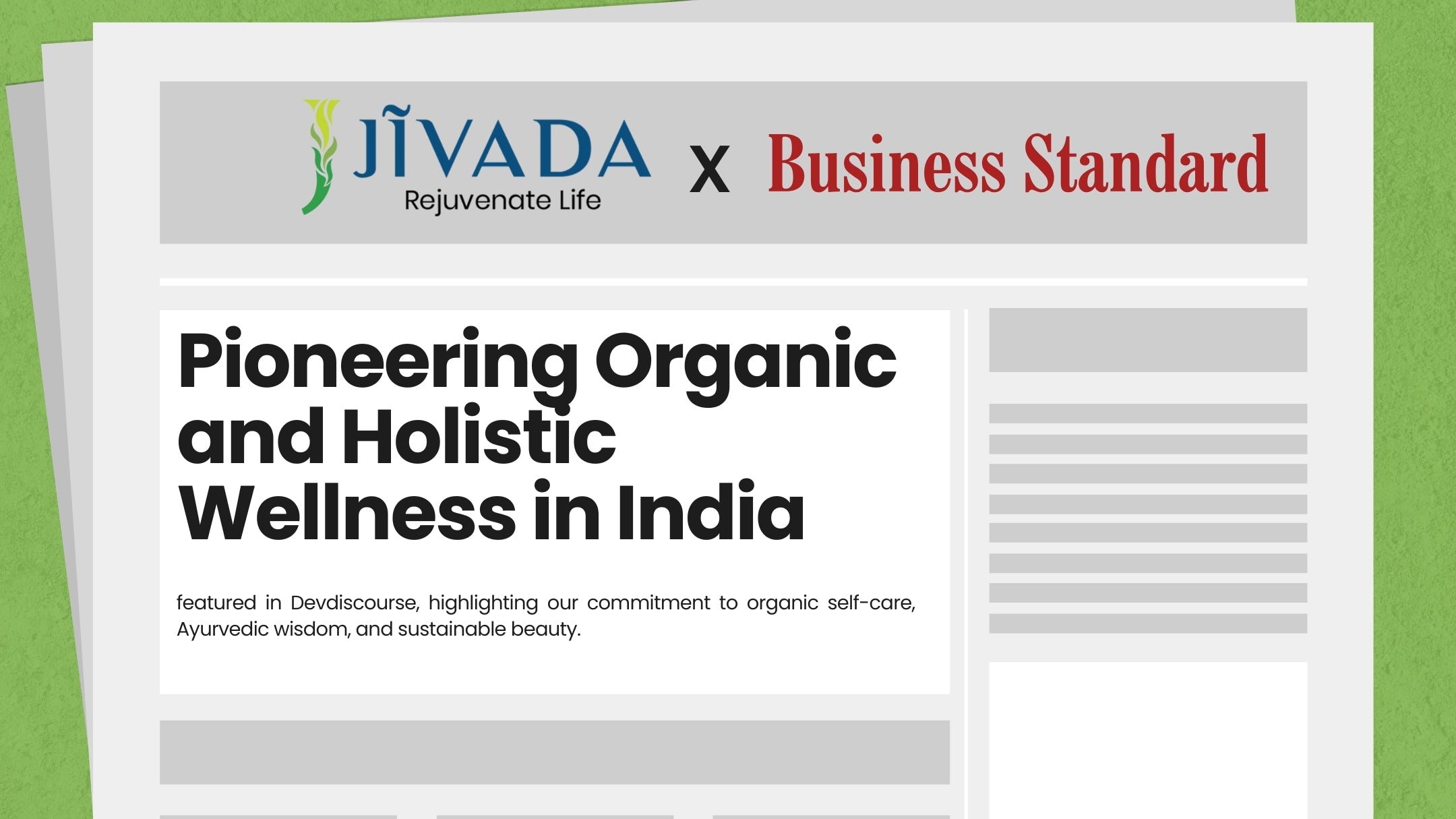 Jivada Featured in Business Standard : Pioneering Organic and Holistic Wellness in India
