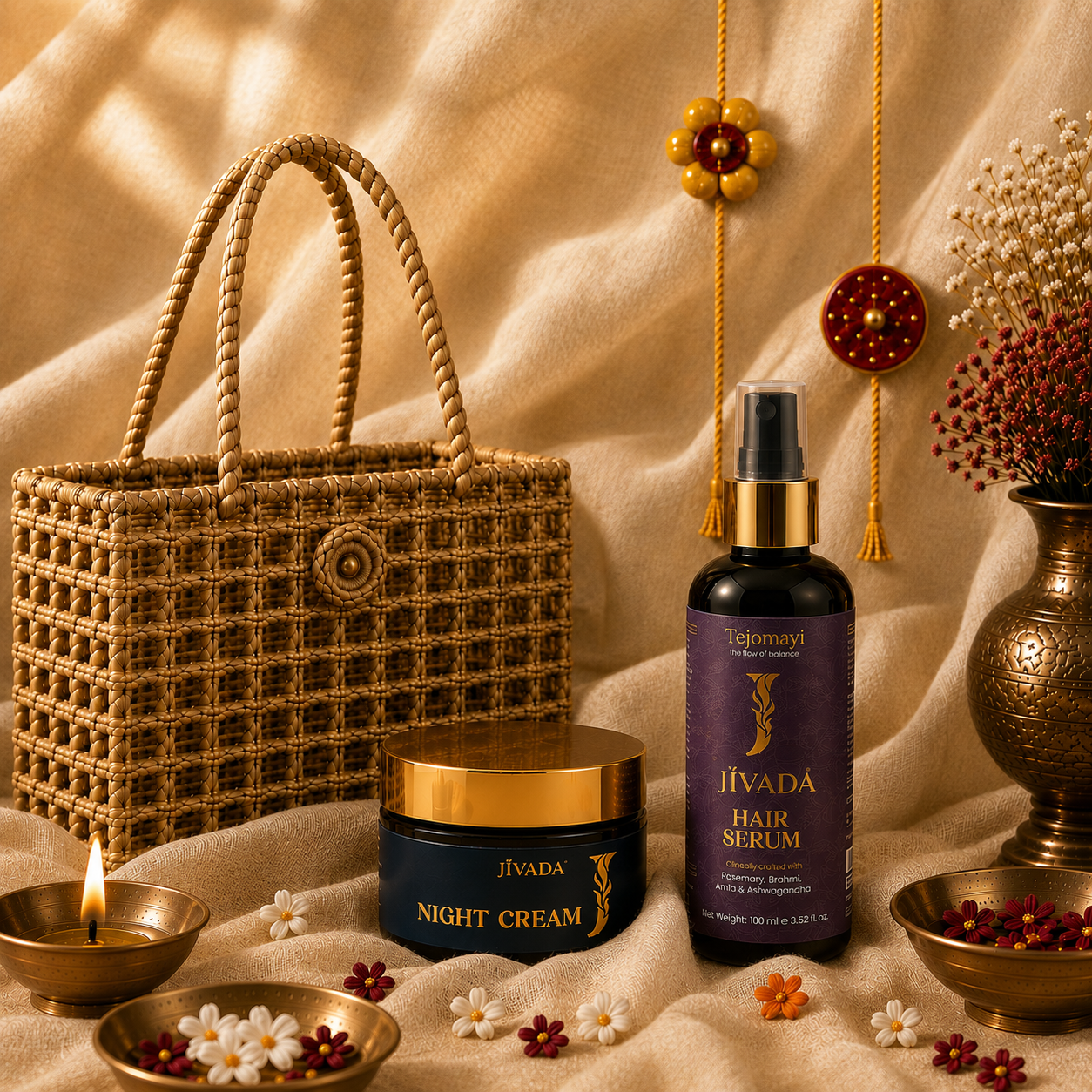 Her Night Ritual – Rejuvenating Night Cream & Herbal Hair Growth Serum