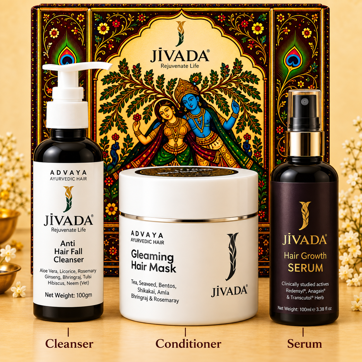 The Complete Hair Revival Trio – Anti Hair Fall Cleanser, Gleaming Hair Mask & Herbal Hair Growth Serum